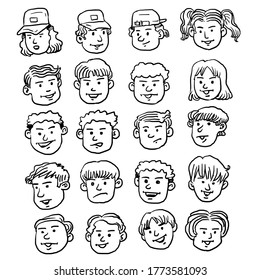 Collection boy and girl cartoon, black and white collection.