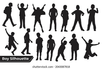 Collection of Boy or Kids silhouettes in different poses set