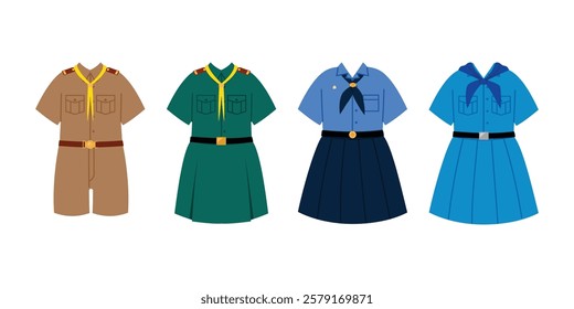 collection of Boy Scout Uniform, Thai Youth Red Cross Uniform, Girl Scout and Thai Girl Guide Uniform for Children