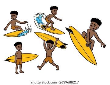 Collection Of Boy Summer Vacation Illustration in Retro