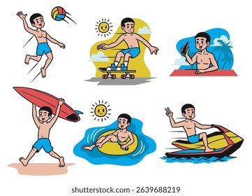 Collection Of Boy Summer Vacation Illustration Concept
