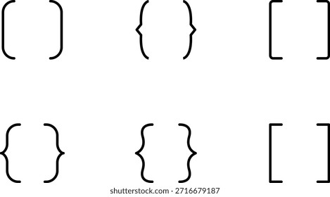 Uma coleção de símbolos de colchetes, incluindo chaves, colchetes e parênteses usados comumente em programação, codificação e notação matemática.