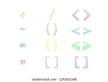 Collection of brackets and mathematic symbols set