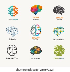 Collection of brain, creation and idea icons and elements. Vector illustrations