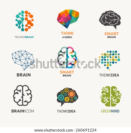 Collection of brain, creation and idea icons and elements. Vector illustrations