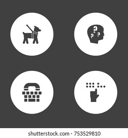 Collection Of Brain With Question, Tty, Pet And Other Elements.  Set Of 4 Disabled Icons Set. 