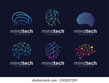 Collection of brain tech logo designs, mind technology and robotic brain logo template