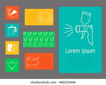 Collection of brand elements for paintwork repair or selection of enamel. Liner set of paintwork equipment