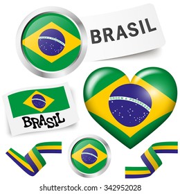 collection of Brazil icons and marketing accessories