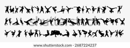 Collection of breakdance silhouette icons on a white background