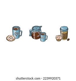 Café de desayuno de colección con ilustraciones vectoriales de caramelos
