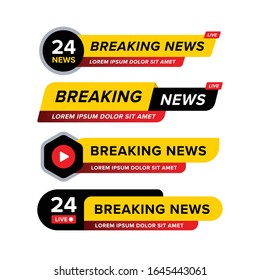 Collection of breaking news banner designed in different style and shape. Creative vector illustration in yellow black red and white. Premium vector