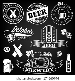 Collection of Brewery Design Elements in Vintage Style. Vector Illustrations