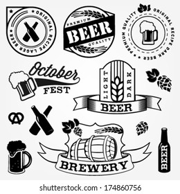 Collection of Brewery Design Elements in Vintage Style. Vector Illustrations