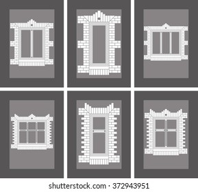 collection of brick windows on gray background