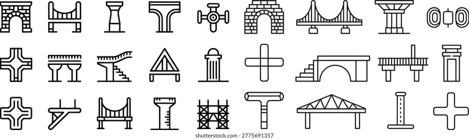 Collection of bridge and infrastructure icons vector illustration cable stayed line art illustration architecture construction engineering infrastructure transportati