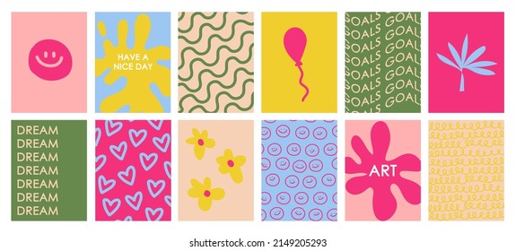 Collection of bright acid trendy posters for design, cards, banners, invitations.