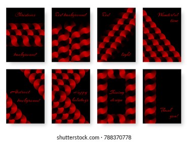 A collection of bright backgrounds with red disks and metal texture for the design of brochures, postcards, leaflets