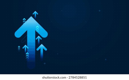 A collection of bright blue Arrows surges diagonally upward, illustrating sharp and increasing trends in digital Finance concepts and business graphic utilizes sharp geometric lines pointing upward to express continuous market expansion