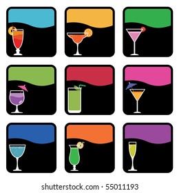 collection of bright cocktail icons isolated on white