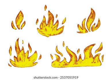 Colección de llamas brillantes y coloridas. Gráficos de Vector.