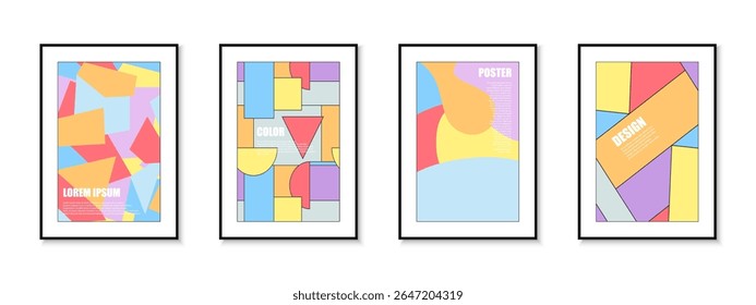 Coleção de pôsteres abstratos coloridos e coloridos com formas geométricas. Capas de arte moderna, fundos, cartazes, brochuras, banners, folhetos, modelo de apresentação para o seu design