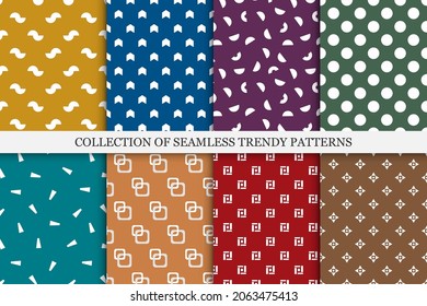 Collection of bright colorful seamless patterns. Creative trendy backgrounds -  textile prints.  