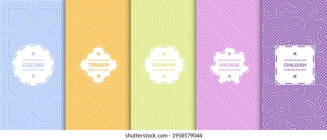 Collection of bright colorful striped patterns. Vibrant textile backgrounds. Vector geometric endless textures.