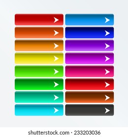 Collection of bright colorful web buttons with arrow in color combination