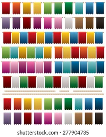 collection of bright coloured zig zag bunting, 20 variations isolated on white