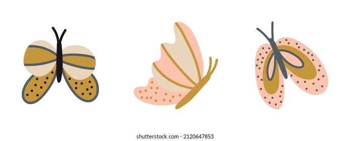 Collection of bright cute butterflies. Vector set