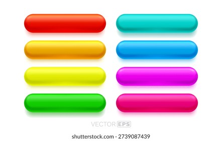 A collection of bright, glossy 3D web buttons. Vibrant user interface elements in various colors. Vector illustration
