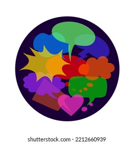 Collection Of Bright Hand Drawn Transparent Speech Bubbles Of Various Shapes. Word, Thought, Emotion, Conversation Balloons For Comics, Comment, Sticker, Presentation