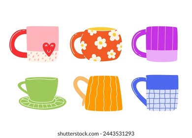 A collection of bright handmade cups