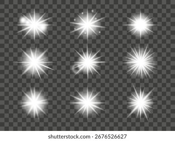 Coleção de Brilhos de Luz Brilhante em Fundo Transparente.
