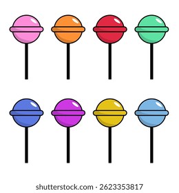 Collection of bright lollipop candy patterns and isolated chupa chups set, ideal for backgrounds, packaging, and sweet-themed designs.
