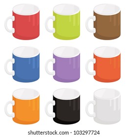 collection of bright mugs isolated on white
