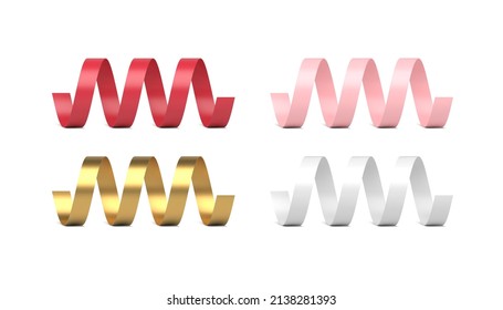 Colección brillante multicolor de brillo metálico giratorio confeti decoración festiva horizontal 3d ilustración vectorial de plantilla. Fijar las vacaciones de lujo diseño curvo saludos de la celebración del carnaval