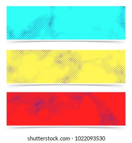 Collection of bright retro grain halftone pattern cards. Vector illustration