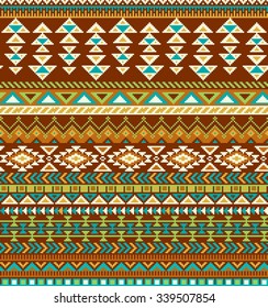 Collection of bright seamless pixel patterns in tribal style. Aztec geometric triangle and chevron patterns