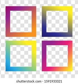 Collection of bright square frames for social media template, photo, banner, poster, card. Vector isolated gradient borders