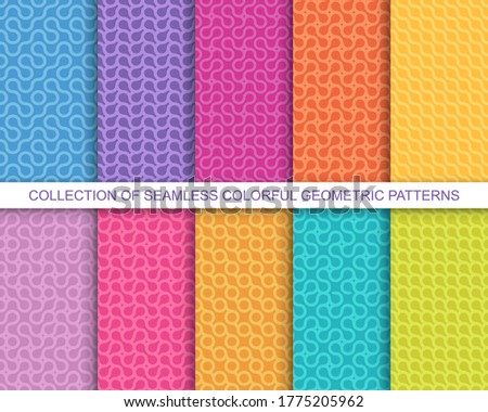 Collection of bright vector colorful seamless geometric wavy patterns - creative design. Vibrant curly backgrounds, endless curve textures