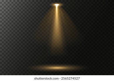 Collection of Bright White Stage Lighting and Spotlights: Projector Light Effects and Scene Illumination Isolated on Transparent Background. Ideal for Studio, Concert, Web, and Vector Design Projects