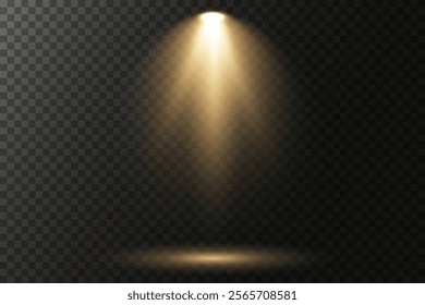 Collection of Bright White Stage Lighting and Spotlights: Projector Light Effects and Scene Illumination Isolated on Transparent Background. Ideal for Studio, Concert, Web, and Vector Design Projects