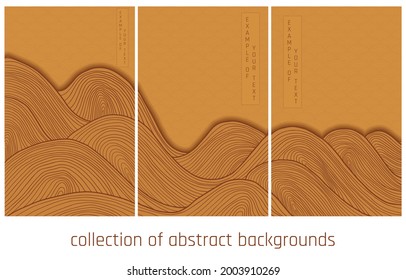 collection of bright yellow abstract japanese style lines waves