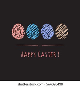 Collection of brightly colored Easter eggs made by hand in  vector.Real pastel texture. Isolated on the black background. Easy to use for design of greeting card, typographic poster. 