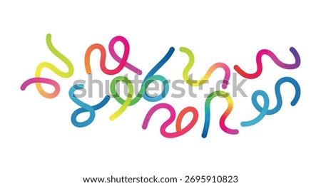 A collection of brightly colored, flexible, ana craft noodles arranged playful, abstract pattern.