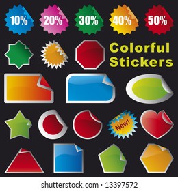 Collection of brightly colored, glossy stickers set. You can add your own  text on stickers.