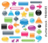 Collection of brightly colored, glossy web elements. Perfect for adding your own text or icons. Blends used to create drop shadow effect.