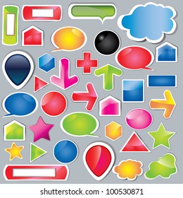 Collection of brightly colored, glossy web elements Perfect for adding your own text or icons. Blends used to create drop shadow effect.